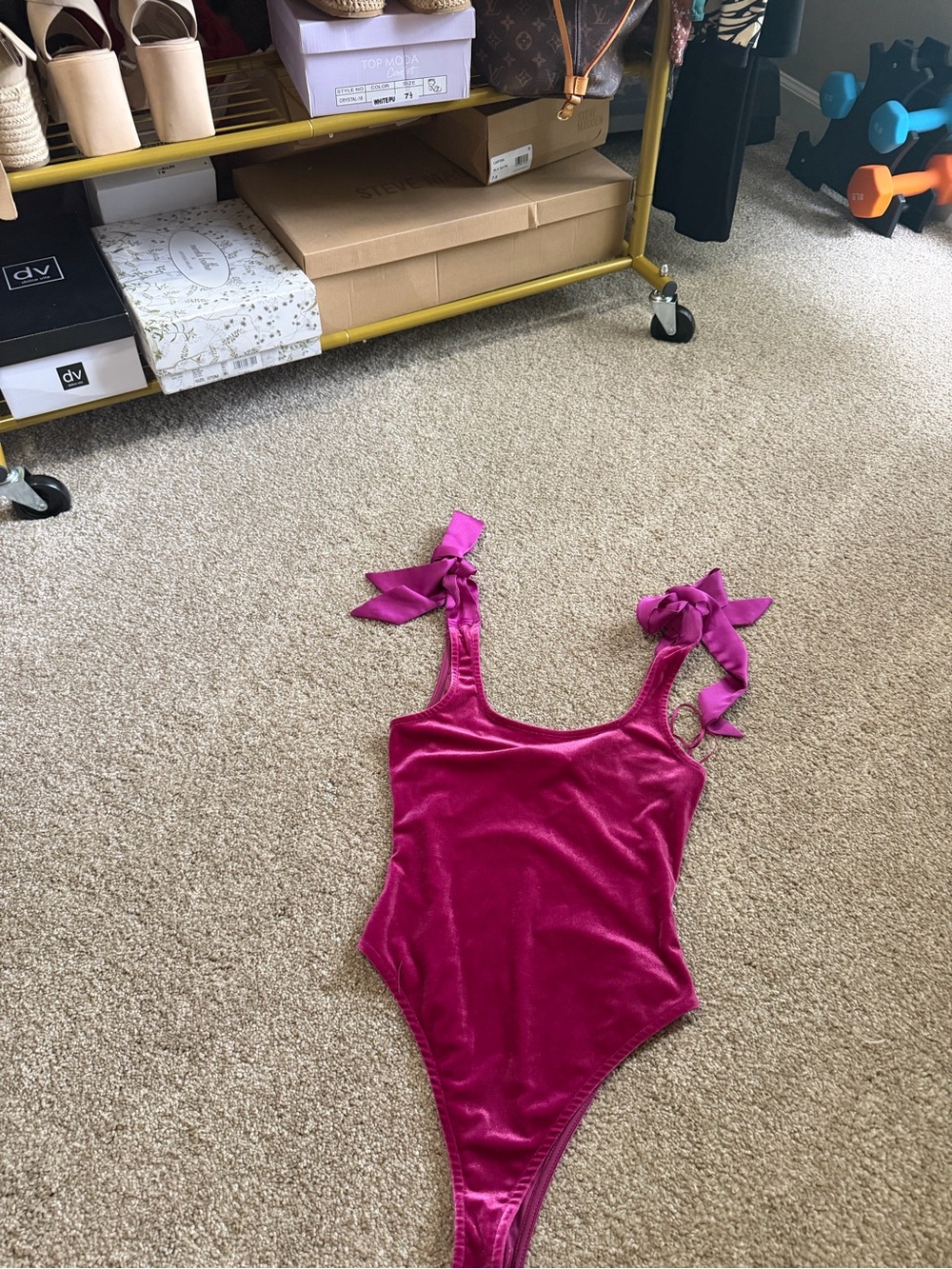 Lizard Thicket Fuchsia Velvet Tie-Shoulder Bodysuit